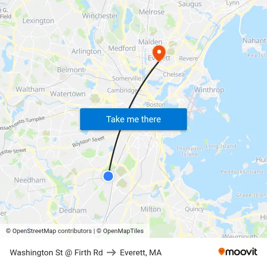 Washington St @ Firth Rd to Everett, MA map