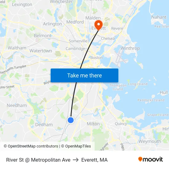 River St @ Metropolitan Ave to Everett, MA map