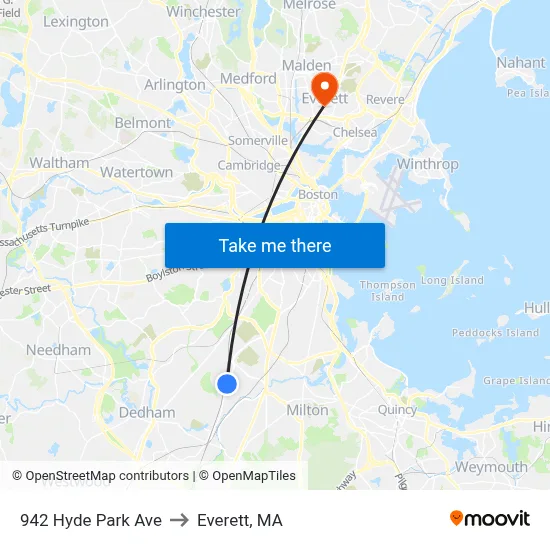 942 Hyde Park Ave to Everett, MA map
