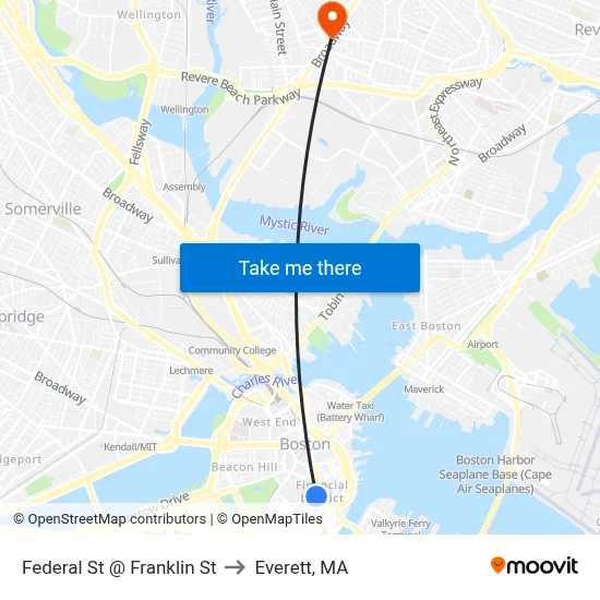 Federal St @ Franklin St to Everett, MA map