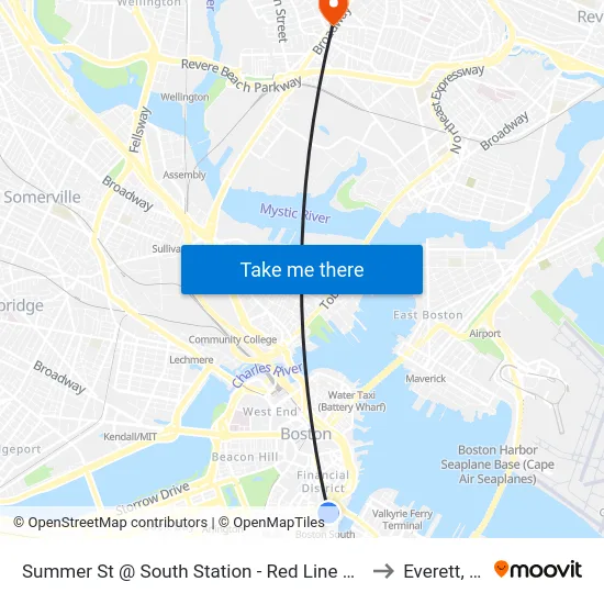 Summer St @ South Station - Red Line Entrance to Everett, MA map