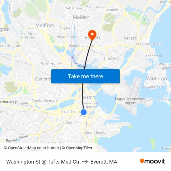 Washington St @ Tufts Med Ctr to Everett, MA map
