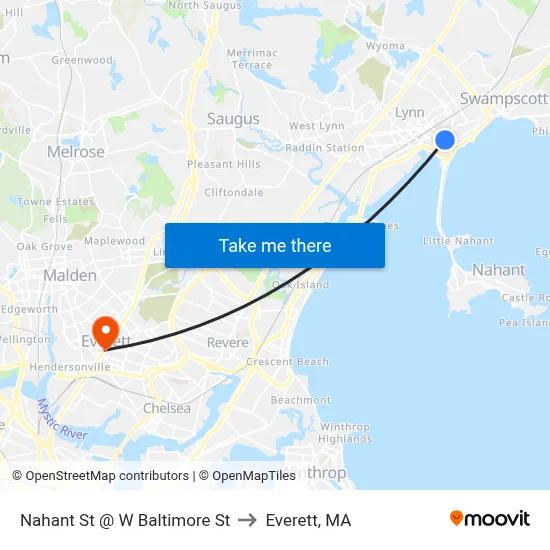 Nahant St @ W Baltimore St to Everett, MA map