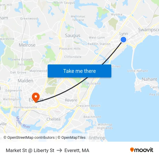 Market St @ Liberty St to Everett, MA map