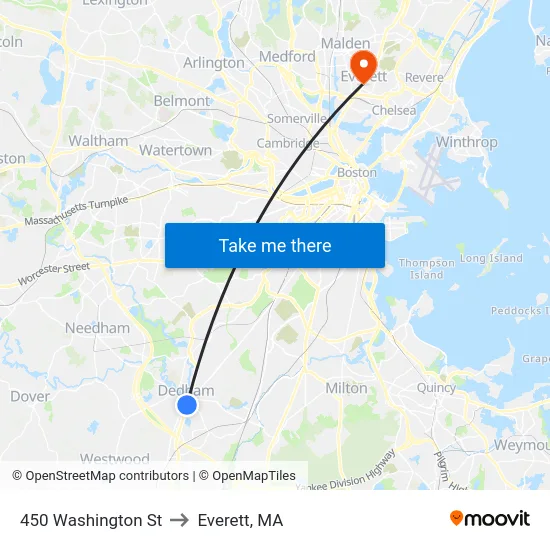 450 Washington St to Everett, MA map