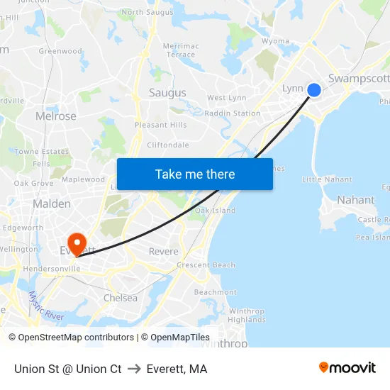 Union St @ Union Ct to Everett, MA map