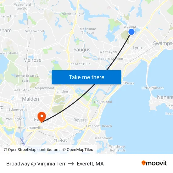 Broadway @ Virginia Terr to Everett, MA map
