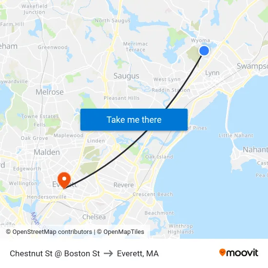 Chestnut St @ Boston St to Everett, MA map