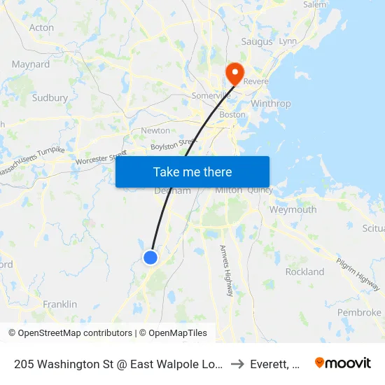 205 Washington St @ East Walpole Loop to Everett, MA map