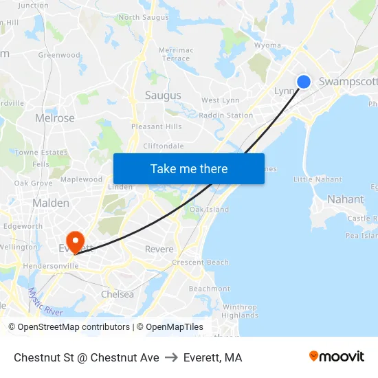 Chestnut St @ Chestnut Ave to Everett, MA map