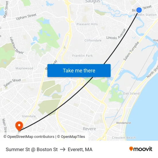 Summer St @ Boston St to Everett, MA map