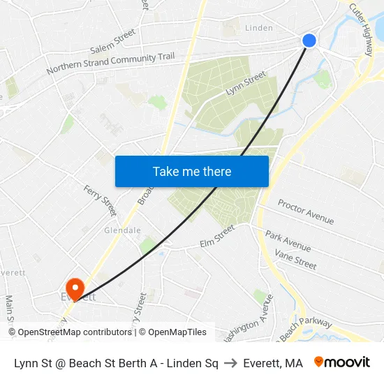Lynn St @ Beach St Berth A - Linden Sq to Everett, MA map