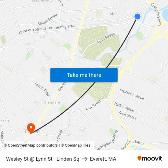 Wesley St @ Lynn St - Linden Sq to Everett, MA map
