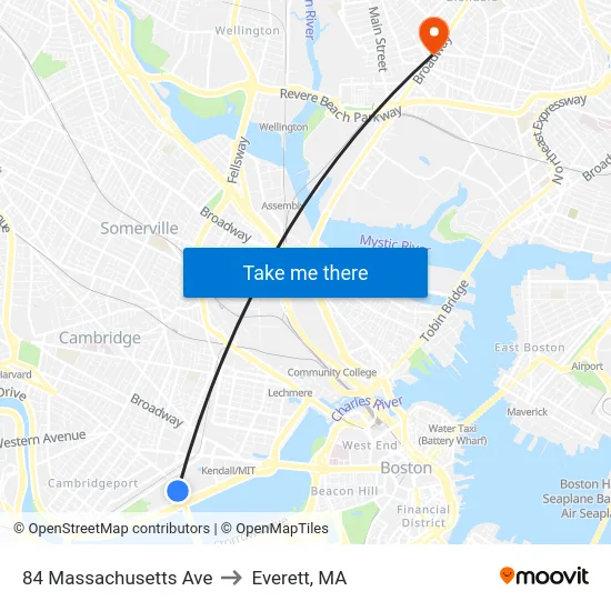 84 Massachusetts Ave to Everett, MA map