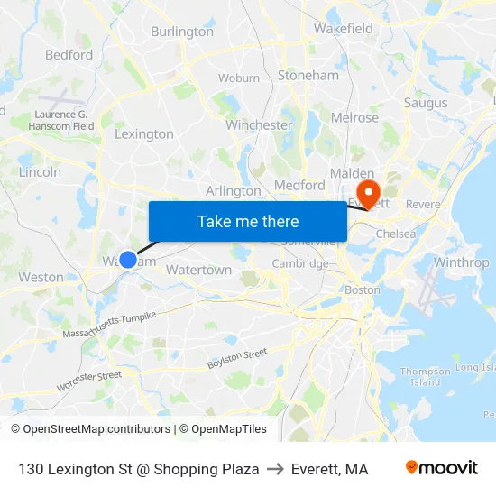130 Lexington St @ Shopping Plaza to Everett, MA map