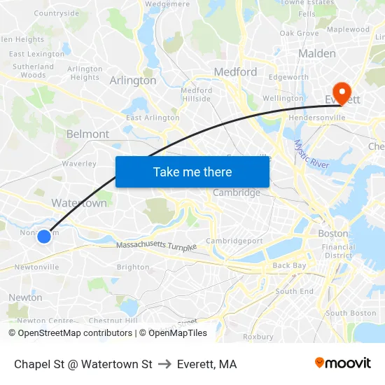 Chapel St @ Watertown St to Everett, MA map