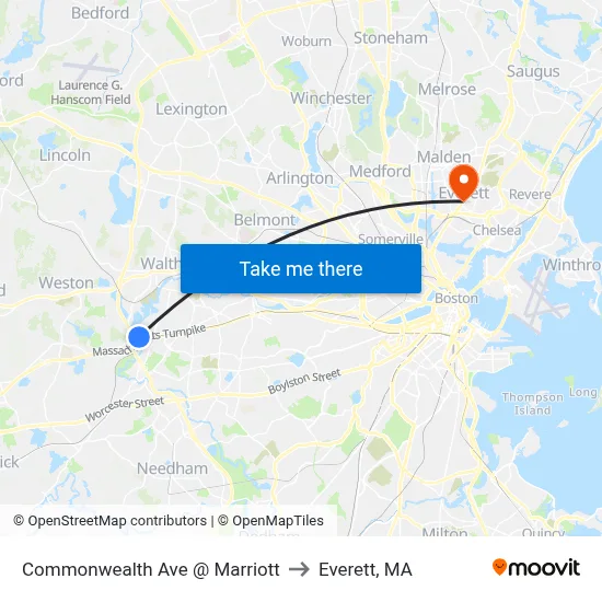 Commonwealth Ave @ Marriott to Everett, MA map