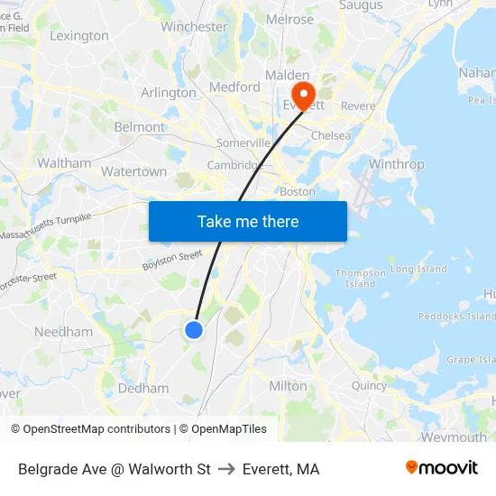 Belgrade Ave @ Walworth St to Everett, MA map