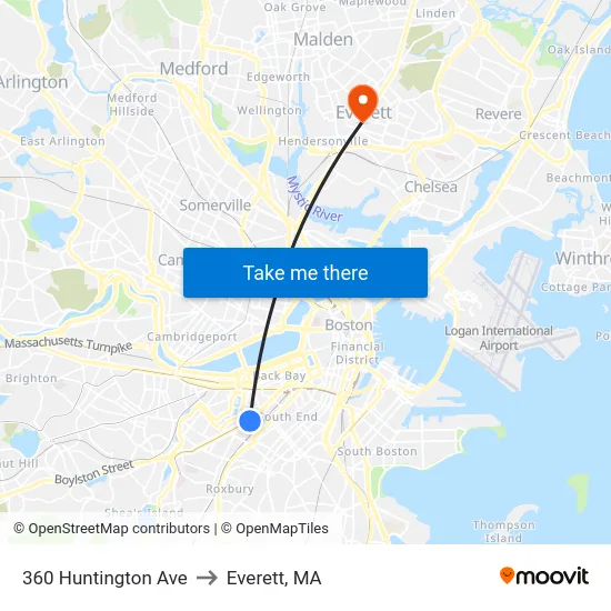 360 Huntington Ave to Everett, MA map