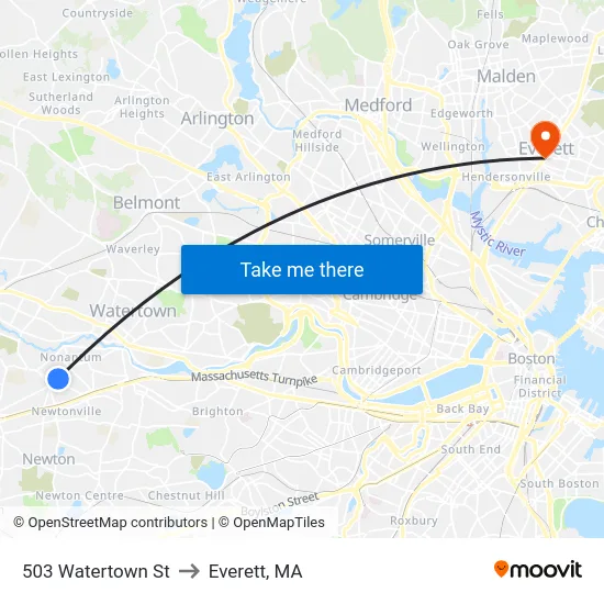 503 Watertown St to Everett, MA map
