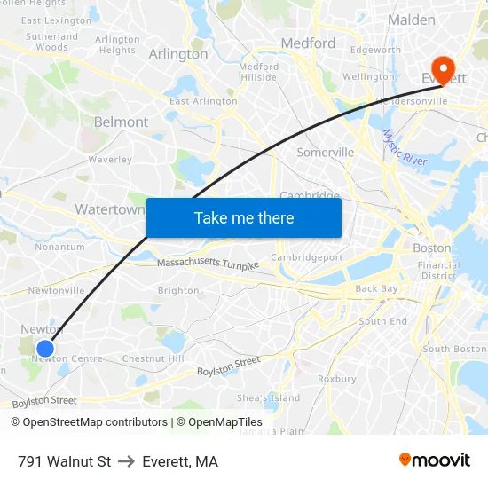 791 Walnut St to Everett, MA map