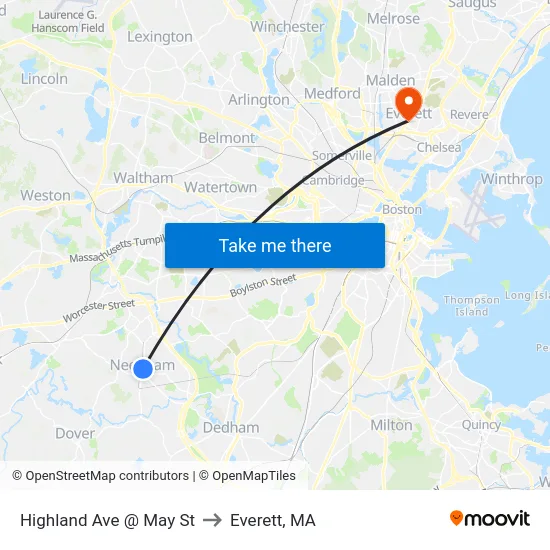 Highland Ave @ May St to Everett, MA map