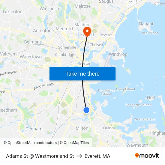 Adams St @ Westmoreland St to Everett, MA map
