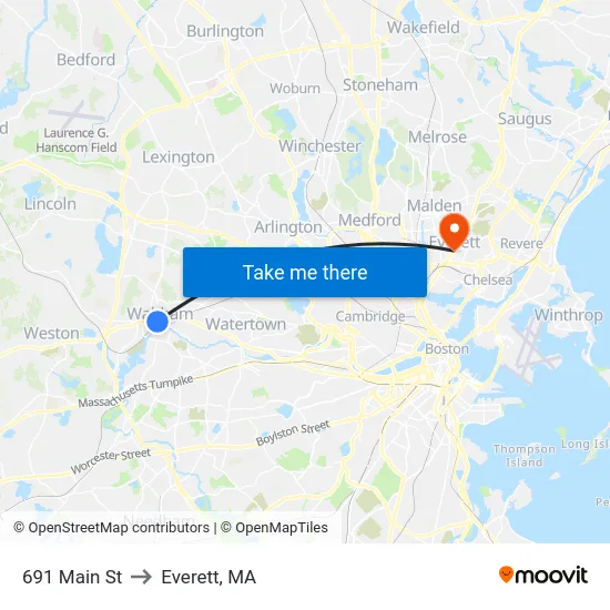 691 Main St to Everett, MA map