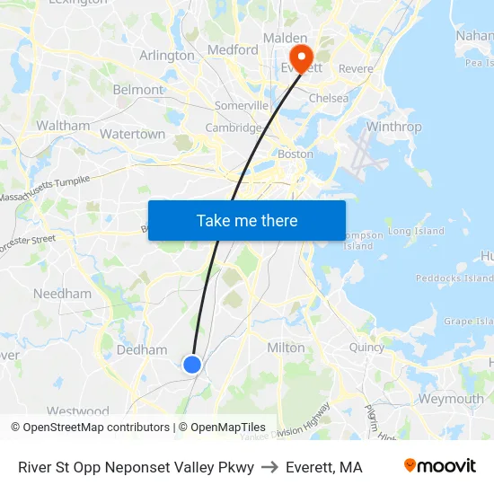 River St Opp Neponset Valley Pkwy to Everett, MA map