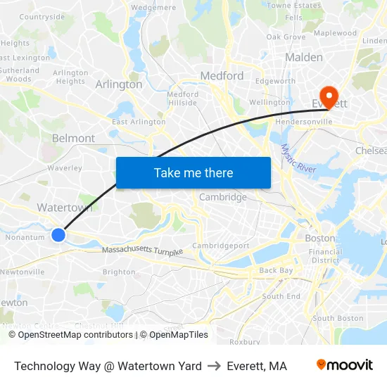 Technology Way @ Watertown Yard to Everett, MA map