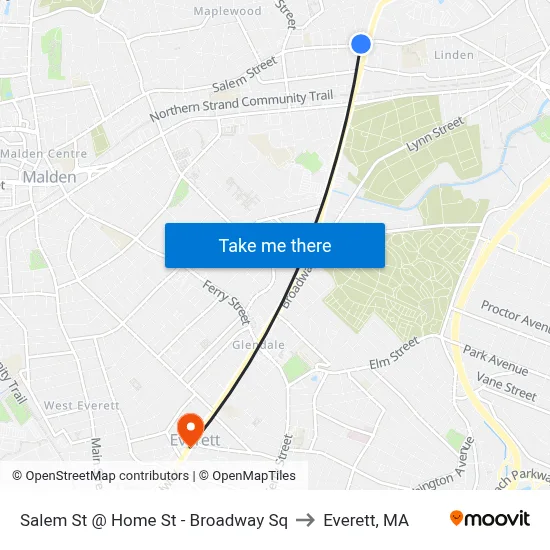 Salem St @ Home St - Broadway Sq to Everett, MA map