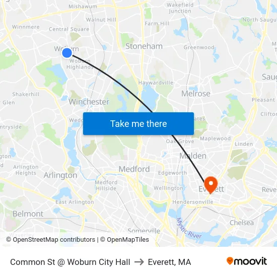 Common St @ Woburn City Hall to Everett, MA map