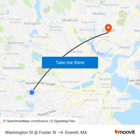 Washington St @ Foster St to Everett, MA map