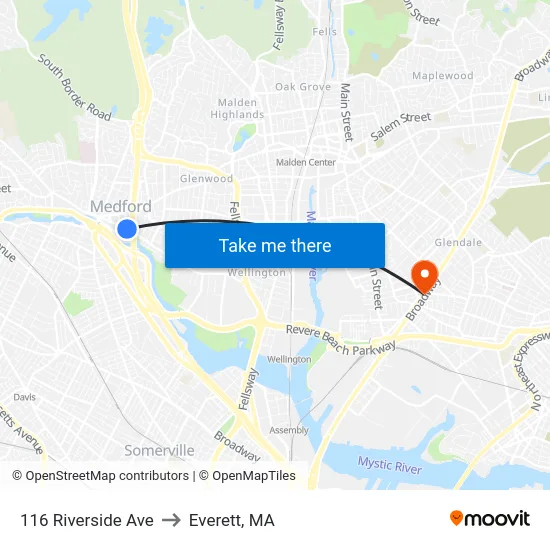 116 Riverside Ave to Everett, MA map