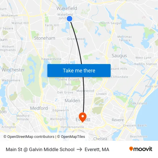 Main St @ Galvin Middle School to Everett, MA map