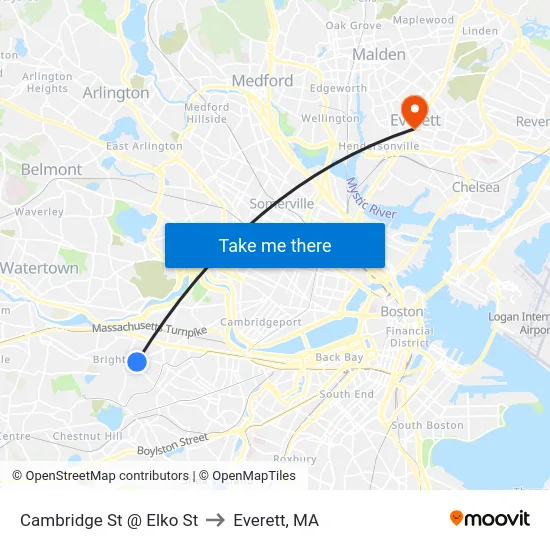 Cambridge St @ Elko St to Everett, MA map