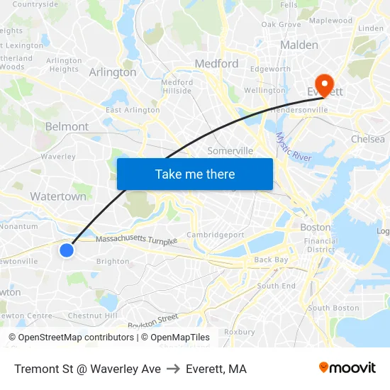 Tremont St @ Waverley Ave to Everett, MA map
