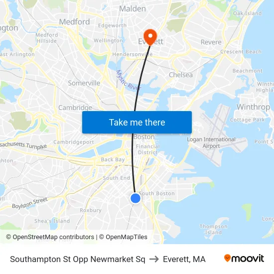 Southampton St Opp Newmarket Sq to Everett, MA map