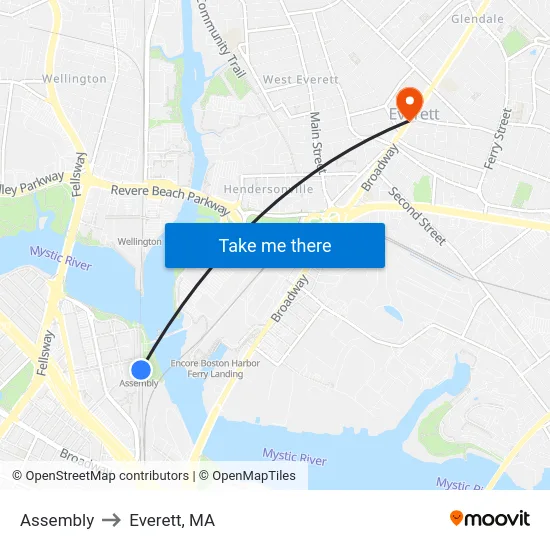 Assembly to Everett, MA map