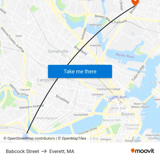 Babcock Street to Everett, MA map