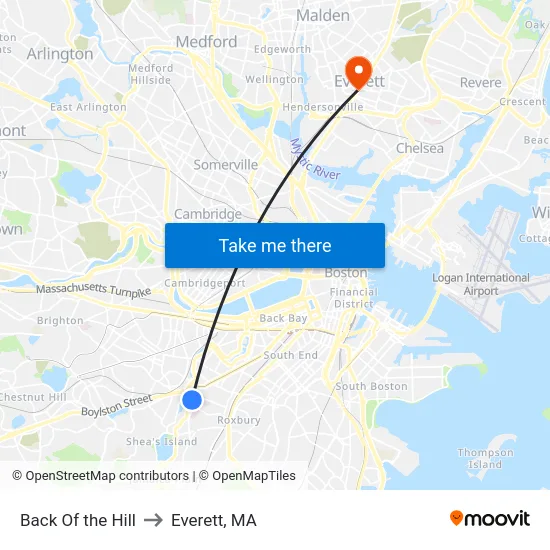 Back Of the Hill to Everett, MA map
