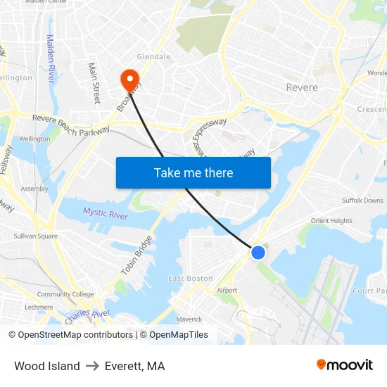 Wood Island to Everett, MA map