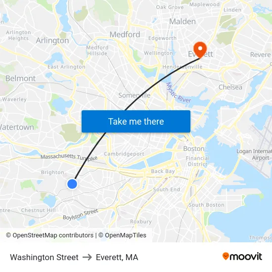 Washington Street to Everett, MA map