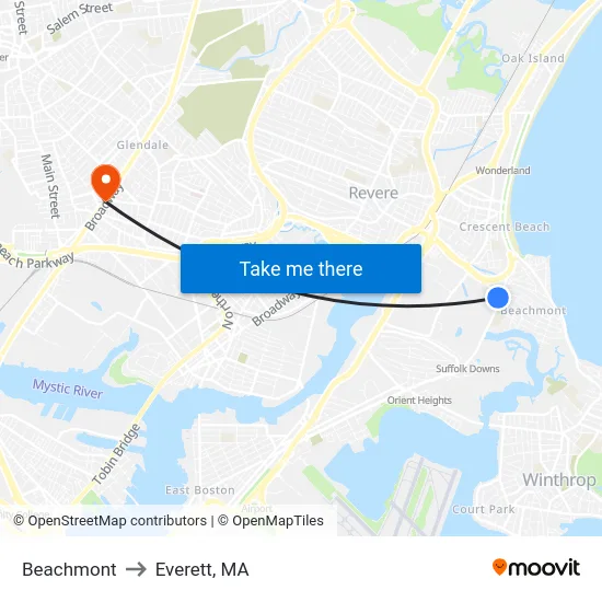 Beachmont to Everett, MA map