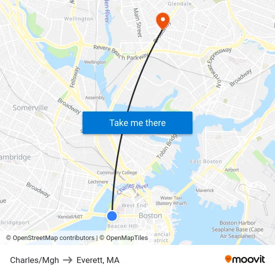 Charles/Mgh to Everett, MA map