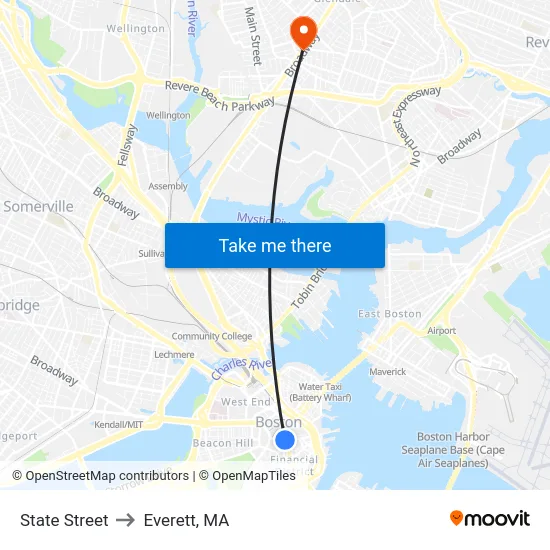 State Street to Everett, MA map