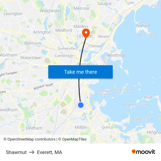 Shawmut to Everett, MA map