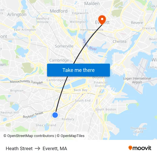 Heath Street to Everett, MA map