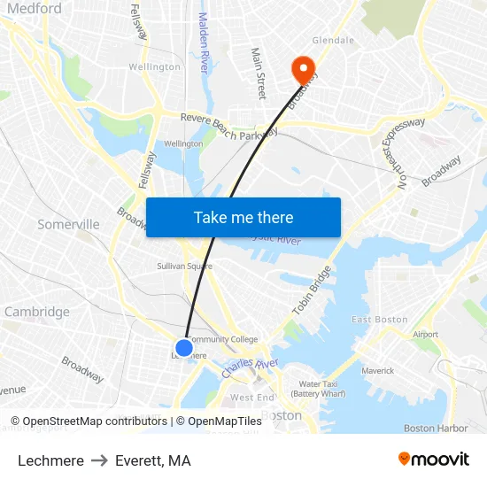 Lechmere to Everett, MA map
