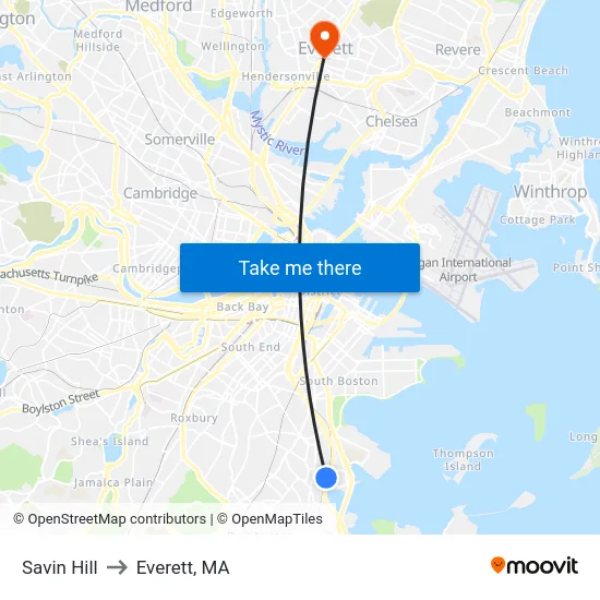 Savin Hill to Everett, MA map